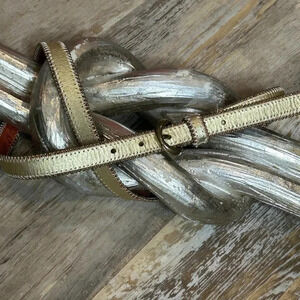 Vintage Gold Leather Beaded Edge Skinny Belt Size Medium